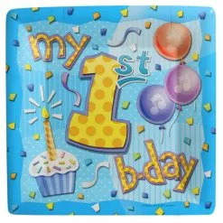 My 1st Birthday Blue Square Dinner Plates (8 Count)