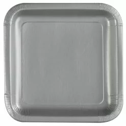 Silver Square Dinner Plates (12 Count)