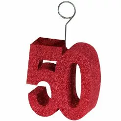 Red Glittered "50" Balloon Weight / Photo Holder