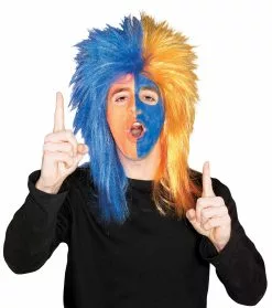Sports Fanatic Wig - Blue & Orange